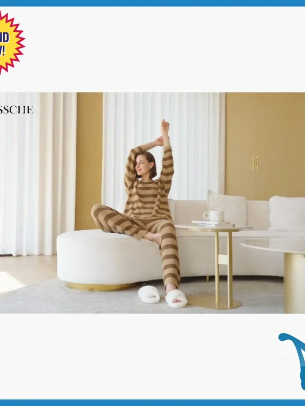 Oversized Lounge Set Striped Sweater Pajama Top Pants Pockets